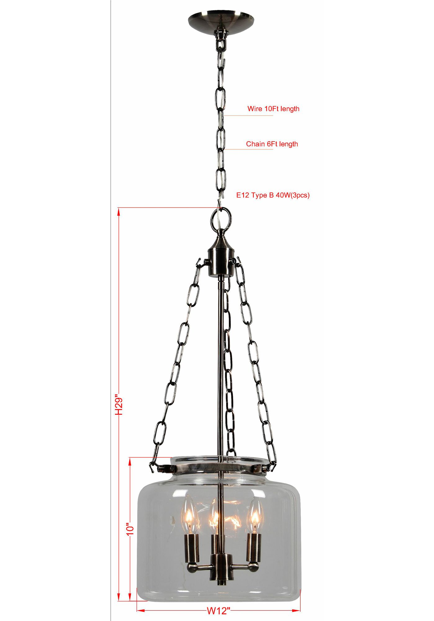 Image 4 Forty West Hugh 12x29" Metal + Glass Pendant more views