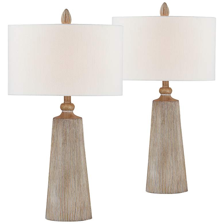 Image 2 Forty West Hunley Beige Column Table Lamps Set of 2