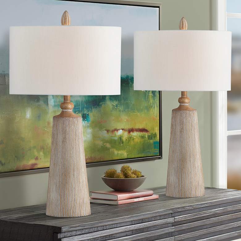 Image 1 Forty West Hunley Beige Column Table Lamps Set of 2