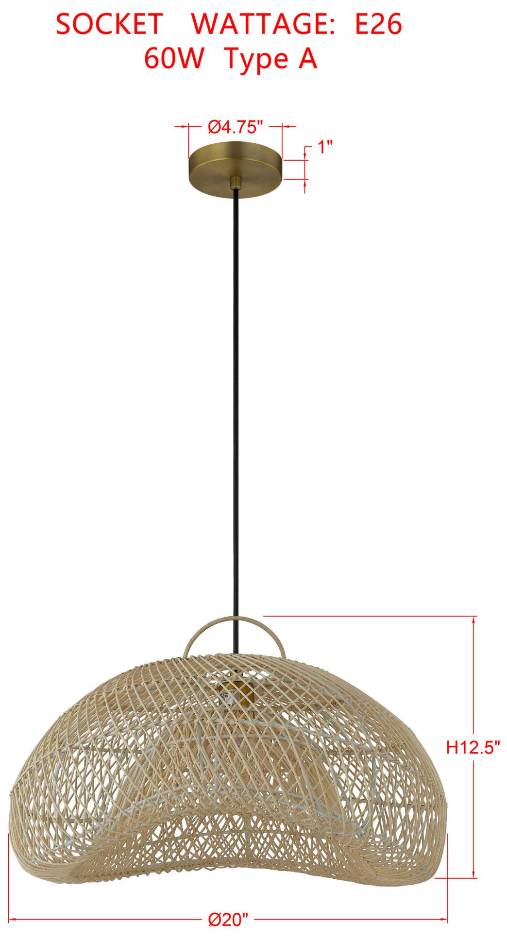 Image 4 Forty West Jagger 20x12.5" Metal + Rattan Pendant more views