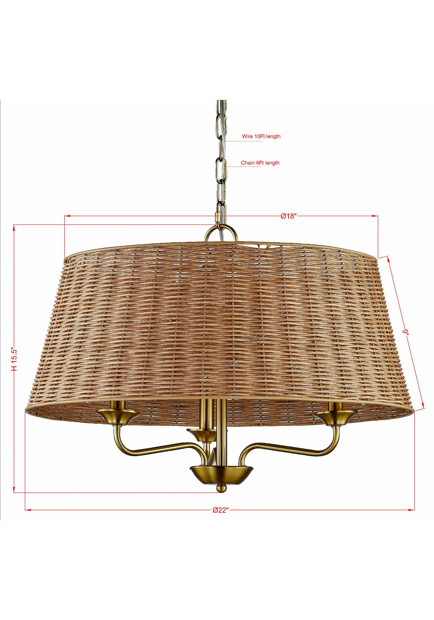 Image 4 Forty West Jett 22x15.5" Metal and Rattan Pendant more views