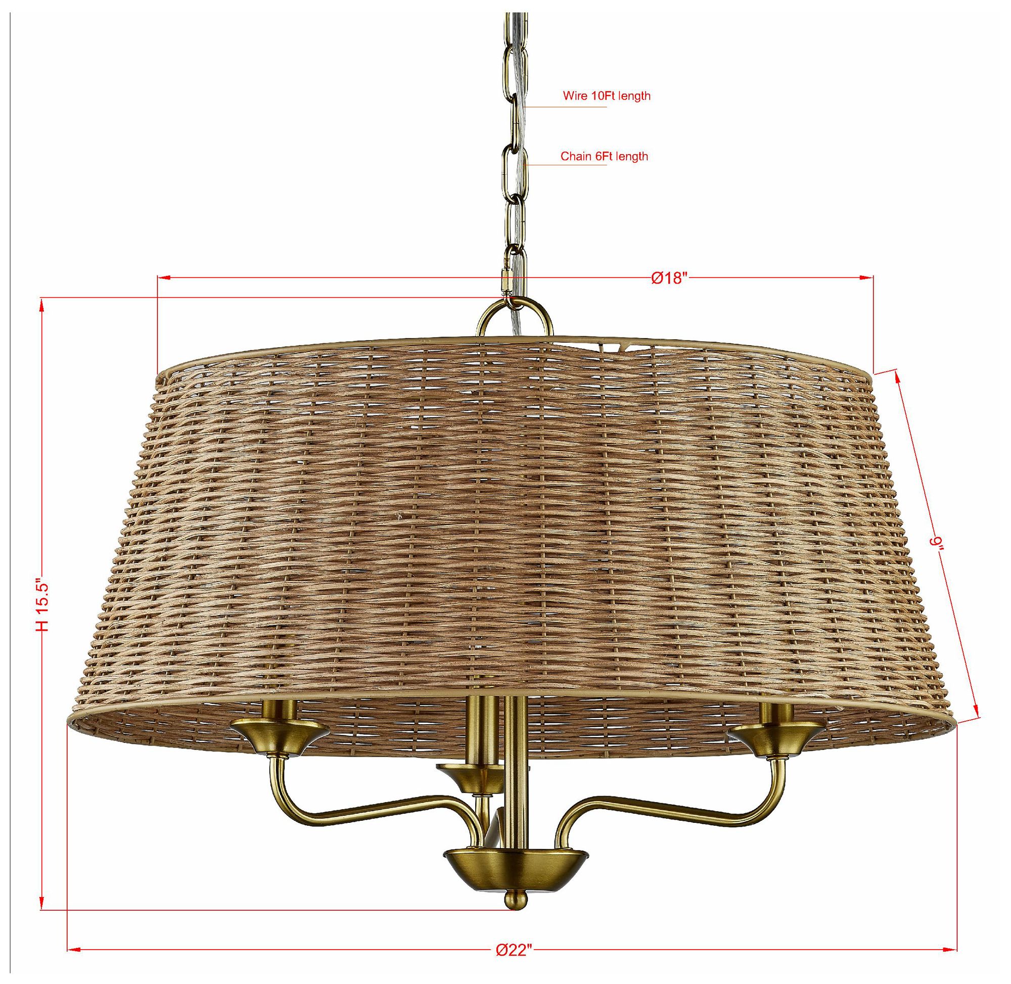 Image 2 Forty West Jett 22x15.5" Metal and Rattan Pendant more views