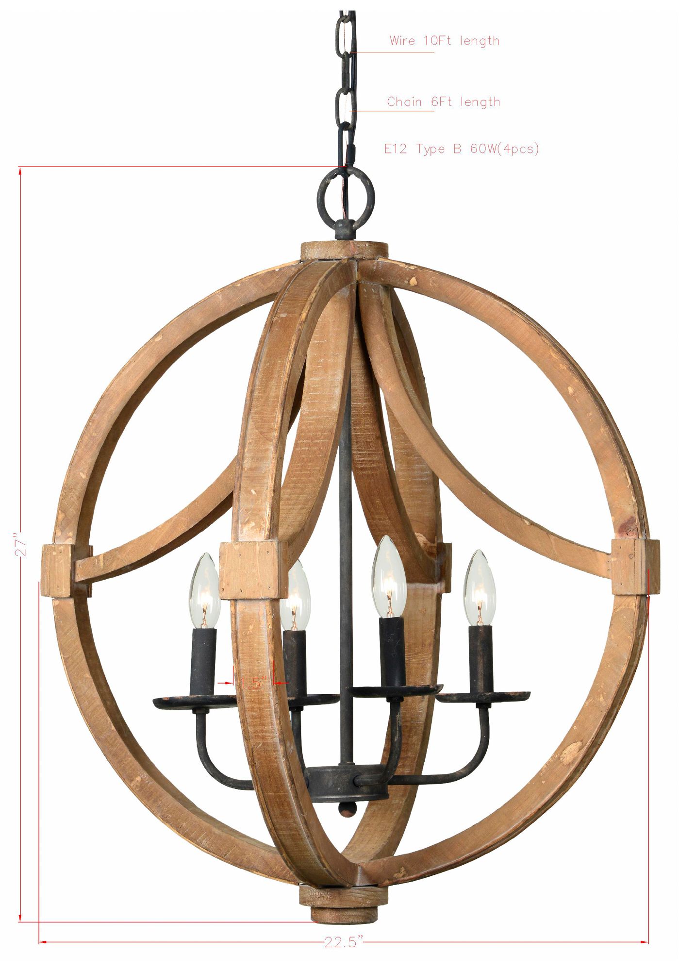 Image 5 Forty West June 22.5x27" Metal and Wood Chandelier more views