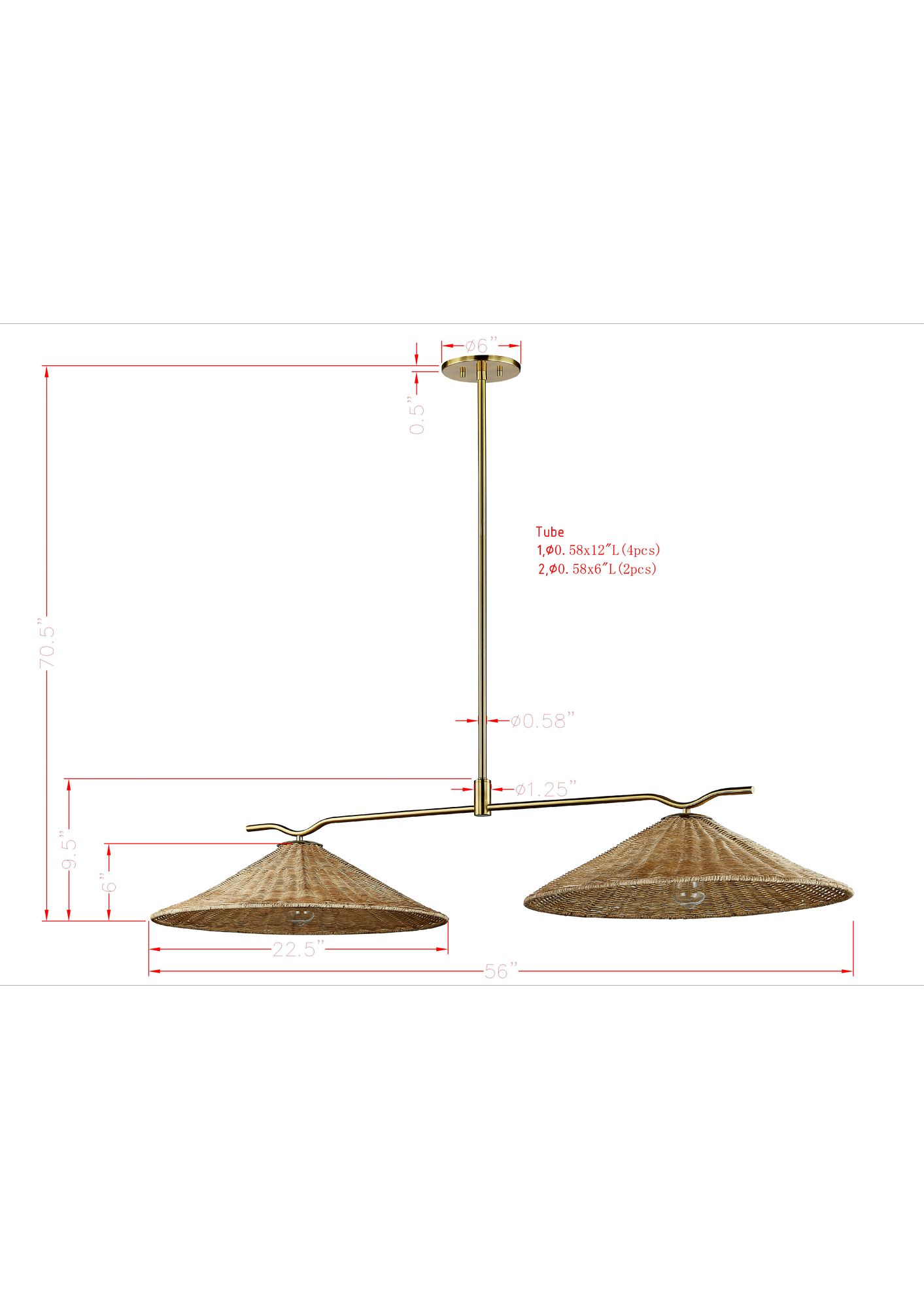 Image 5 Forty West Kyle 56x22.5x9.5" Metal and Rattan Bar Light more views