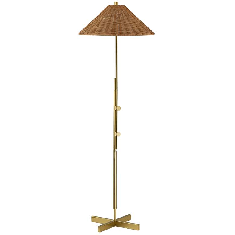 Image 1 Forty West Lancaster Adjustable Height Brass and Rattan Floor Lamp