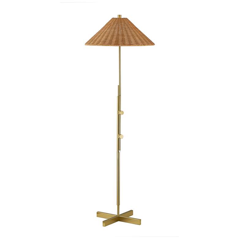 Image 2 Forty West Lancaster Adjustable Height Brass and Rattan Floor Lamp more views