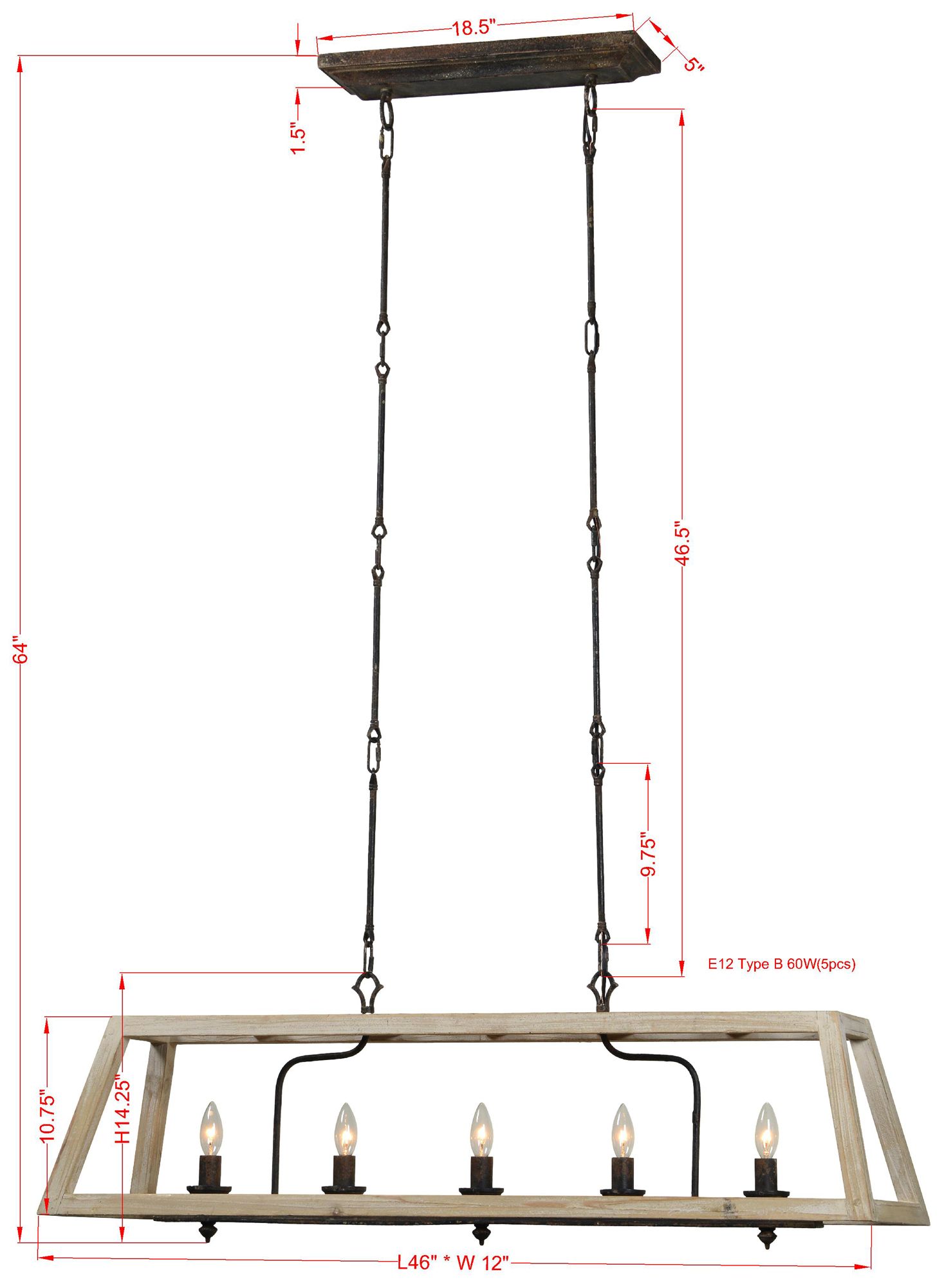 Image 3 Forty West Landry 46x12x14.25" Metal and Wood Bar Light more views