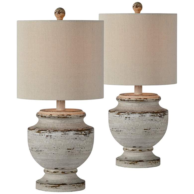 Image 1 Forty West Lawson Distressed Cottage Finish Accent Table Lamps Set of 2