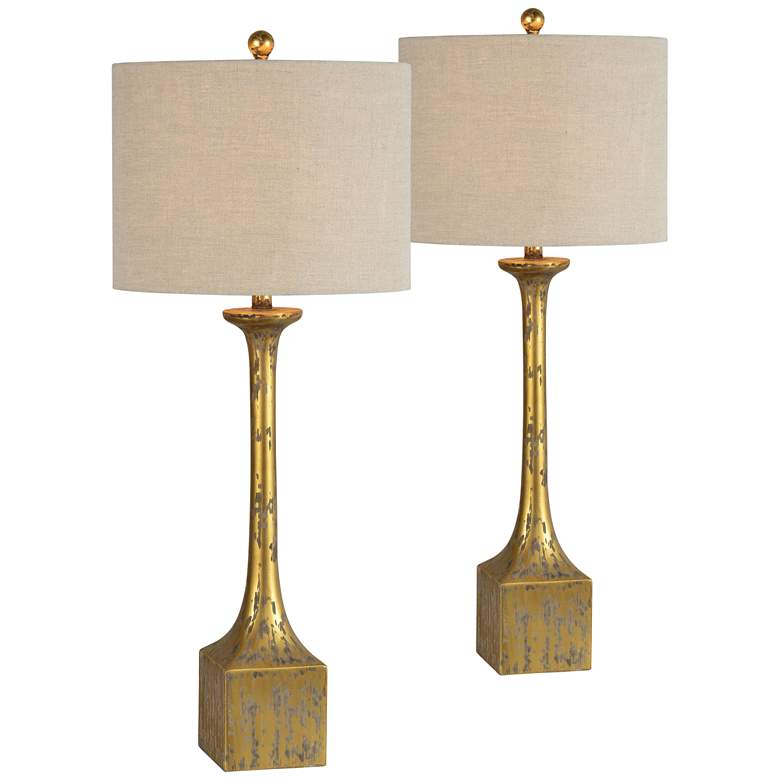 Image 1 Forty West Leland 36 inch High Distressed Gold Buffet Table Lamps Set of 2