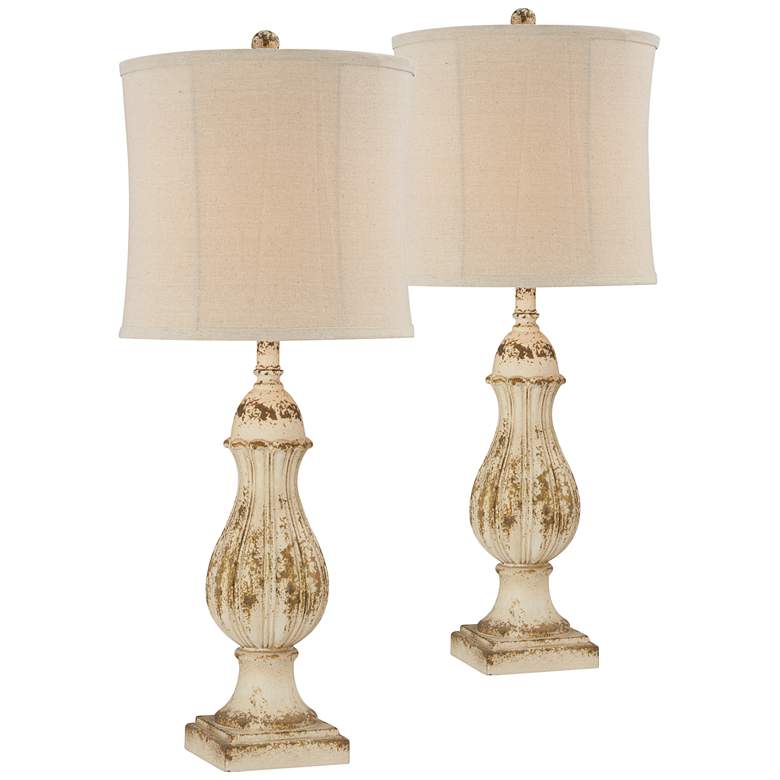 Image 1 Forty West Leonardo Distressed Cream Table Lamps Set of 2