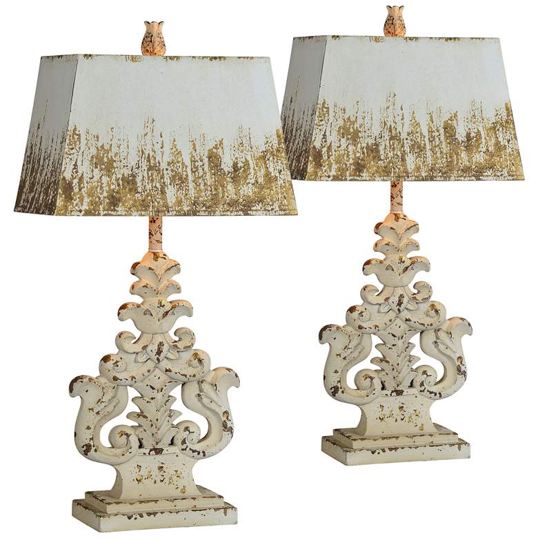 Image 1 Forty West Lincoln Distressed French White Table Lamps Set of 2