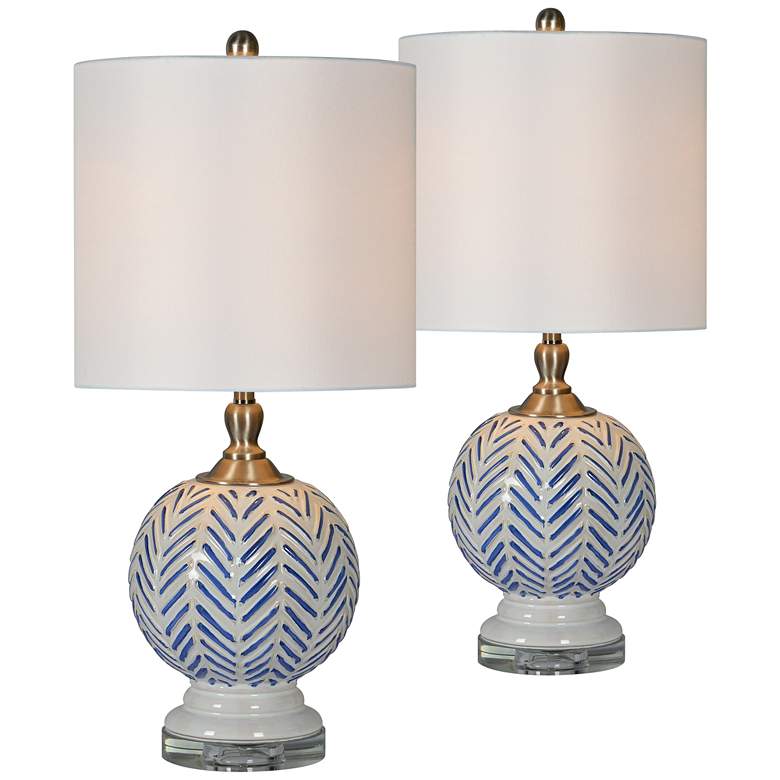 Image 1 Forty West Lulu 25 inch High Blue And White Table Lamps Set of 2