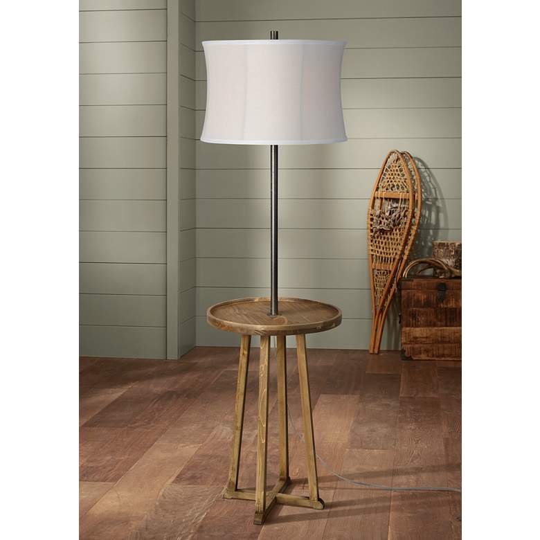 Image 1 Forty West Mac Gray Metal and Natural Wood Floor Lamp with Tray Table
