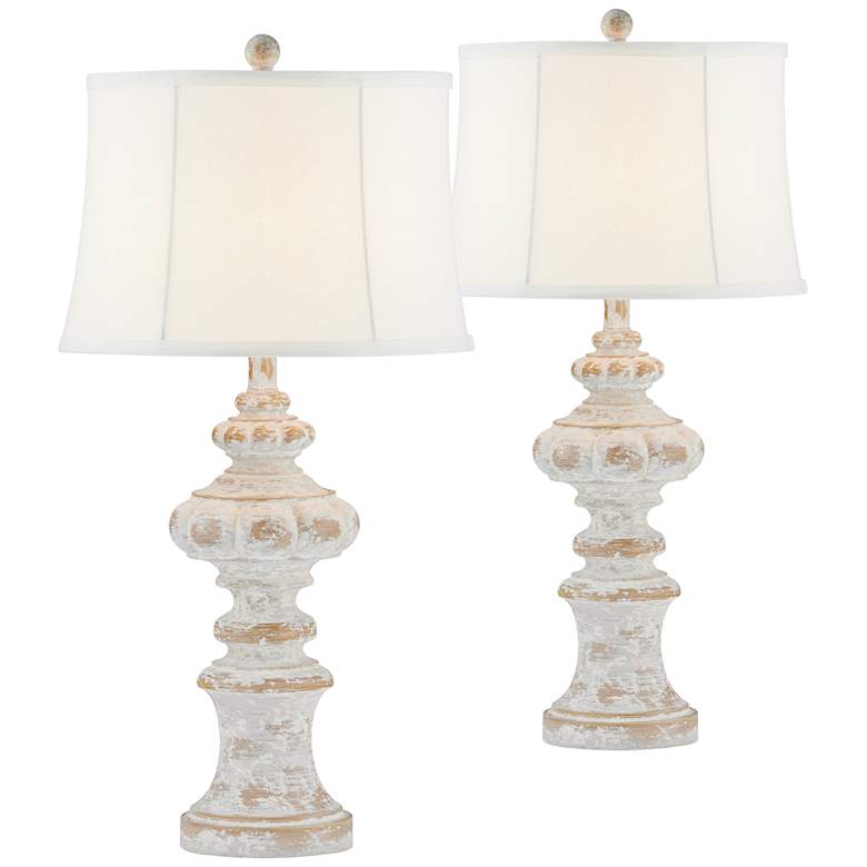 Image 2 Forty West Mara 30" High Distressed Tan Whitewash Table Lamps Set of 2
