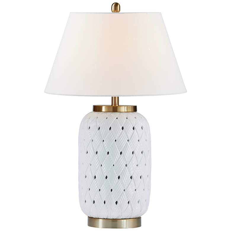 Image 2 Forty West Maren White Wicker Ceramic Table Lamp