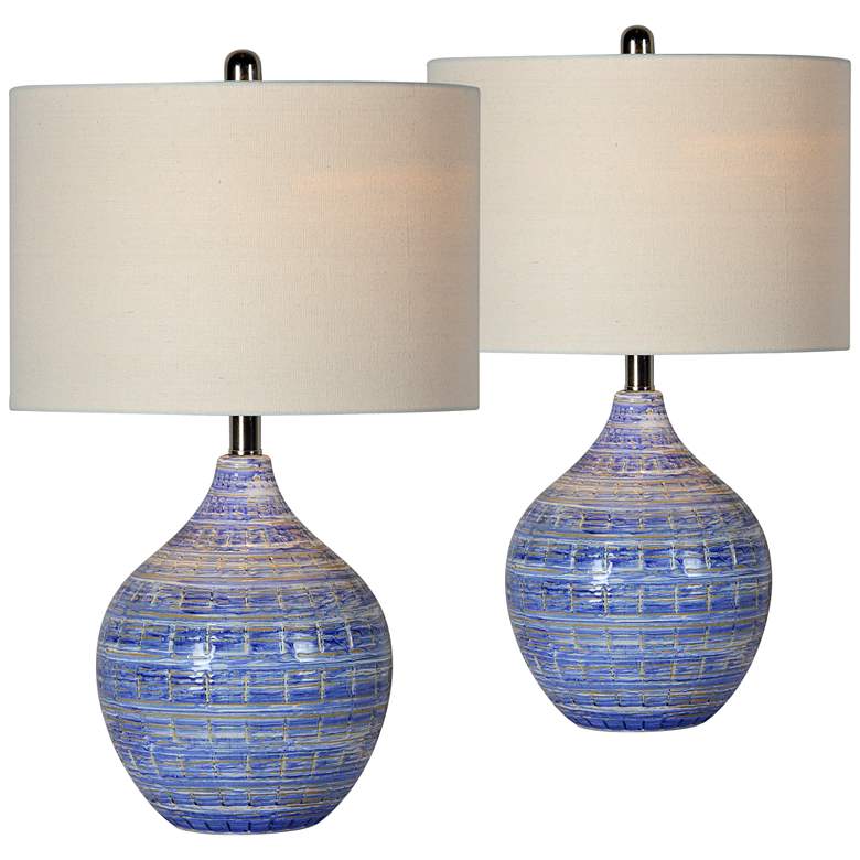 Image 2 Forty West McKenzie 24 inch High Blue Ceramic Table Lamps Set of 2