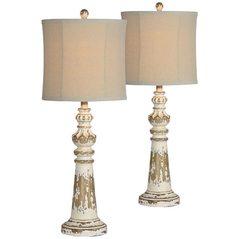 Image 1 Forty West Merle Distressed White Table Lamps Set of 2