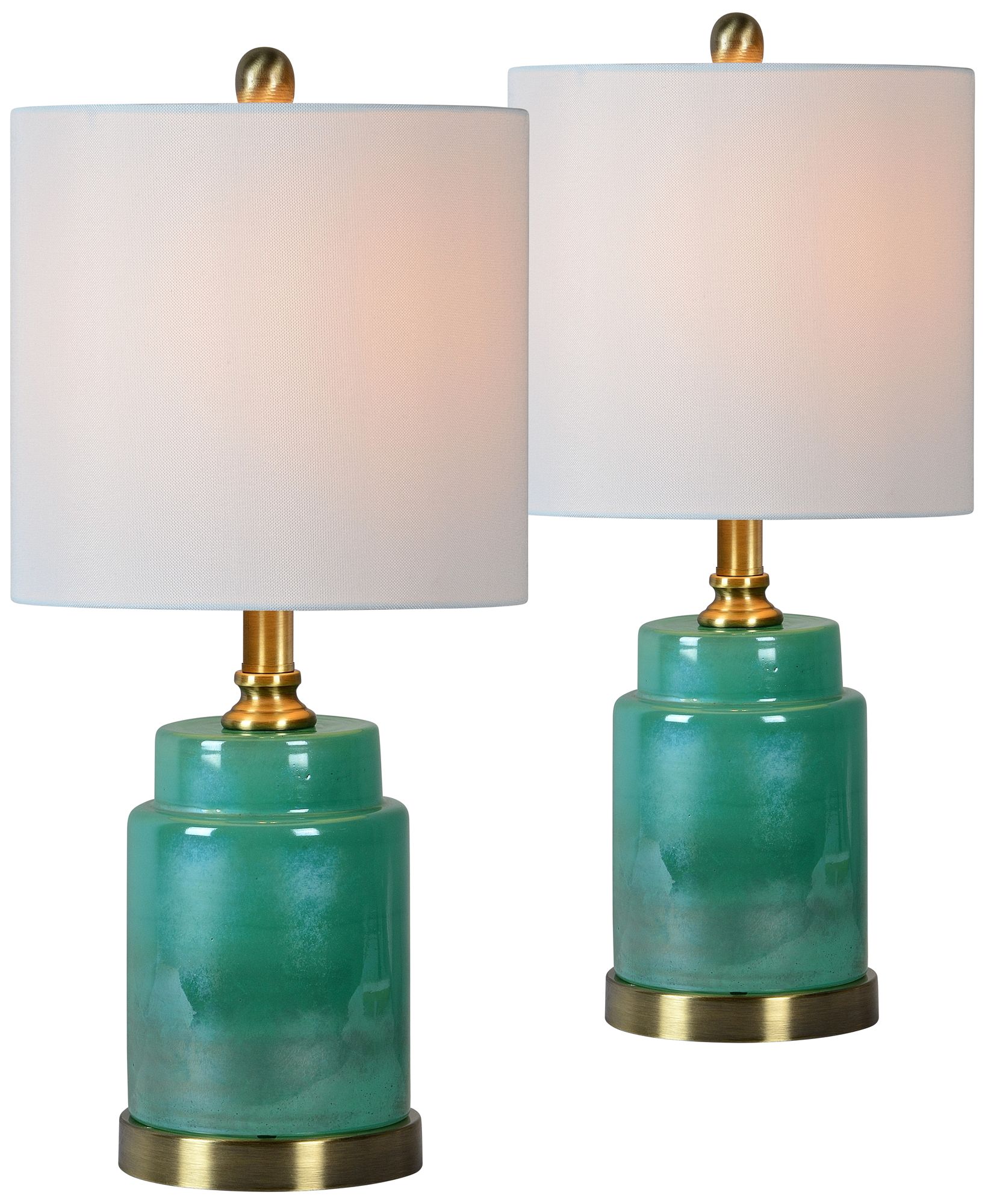 Forty West Natalie Green Glass Accent Table Lamps Set of 2 495P0