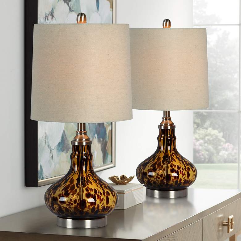 Image 1 Forty West Noelle Tortoise Glass Table Lamps Set of 2