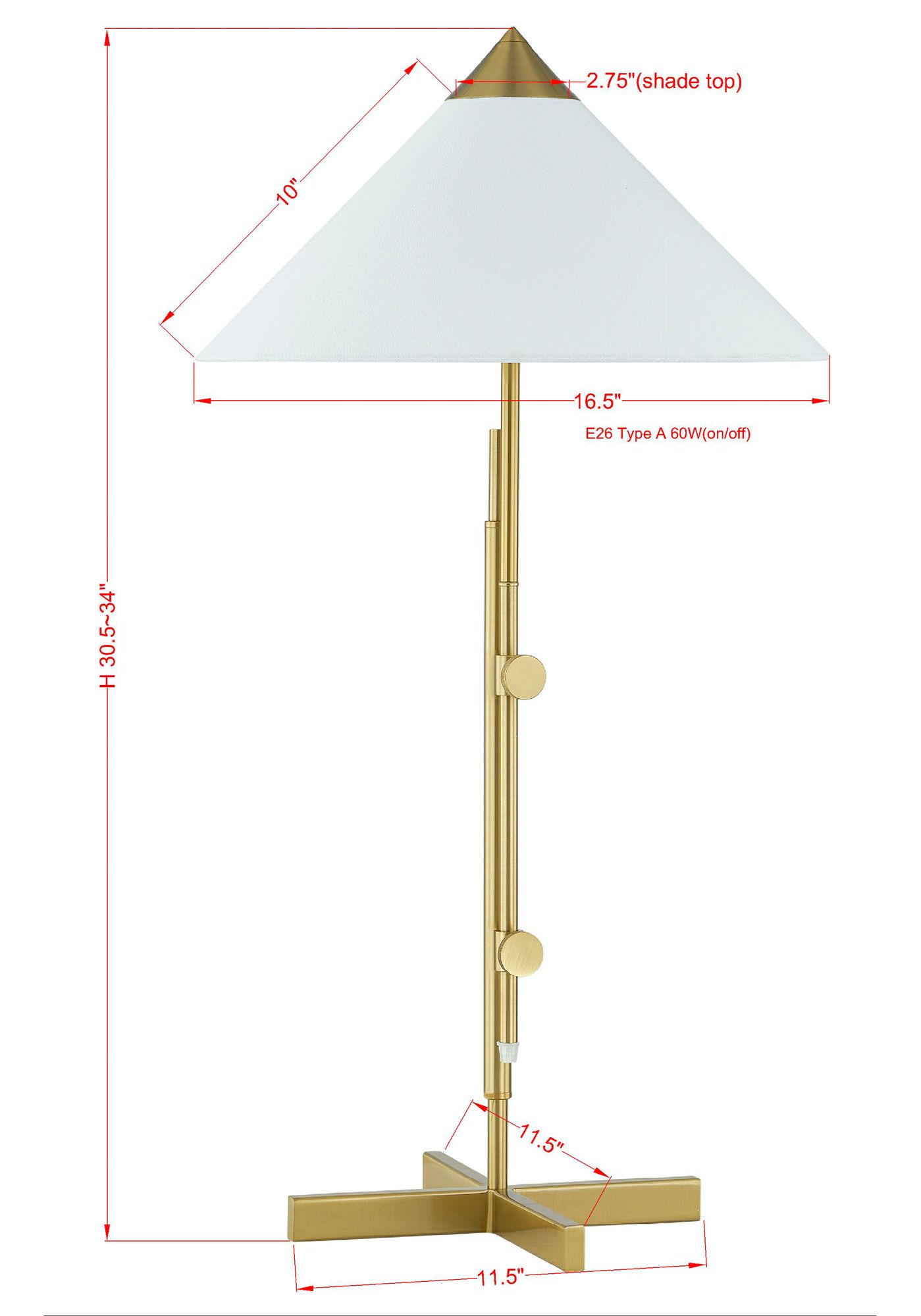 Image 3 Forty West Ollie Brass Adjustable Height Table Lamp more views