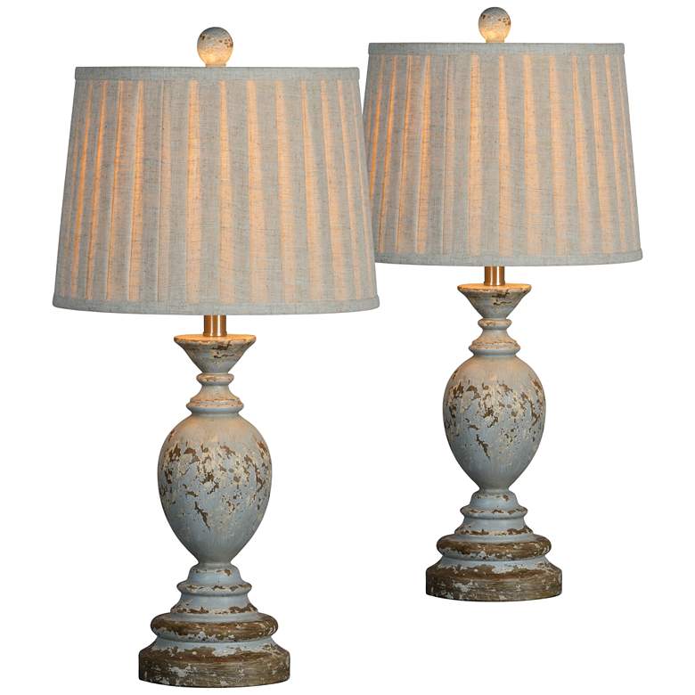 Image 1 Forty West Pearl 28 inch High Weathered Rustic Blue Table Lamps Set of 2