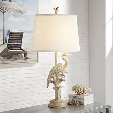 Forty West Porto 36" Faux Wood Coastal Heron Bird Table Lamp