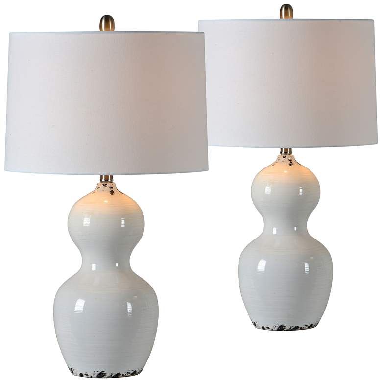 Image 1 Forty West Rachel Rustic White Gourd Table Lamps Set of 2