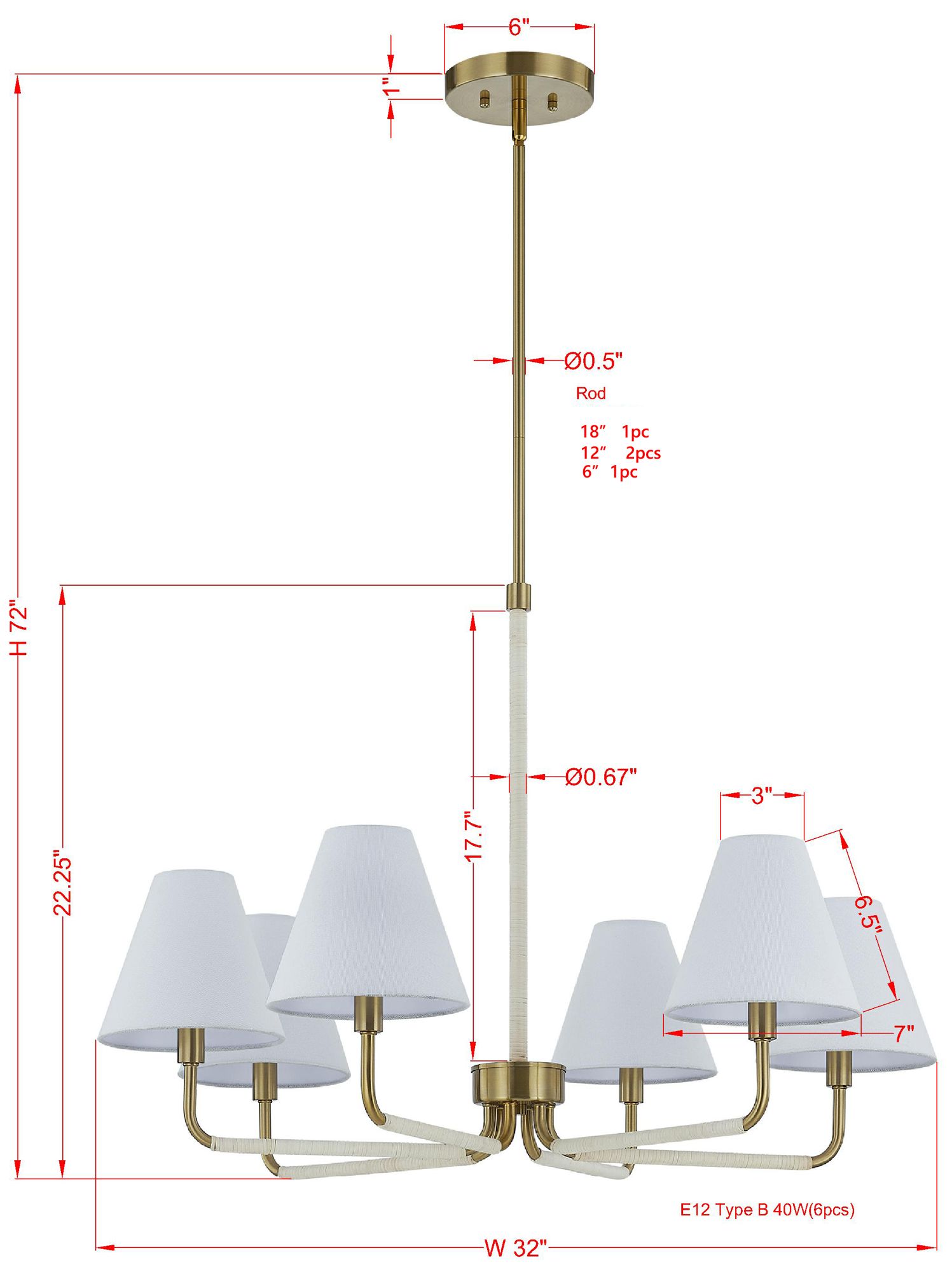 Image 3 Forty West Remi 32x22.25" Metal + Rattan Chandelier more views
