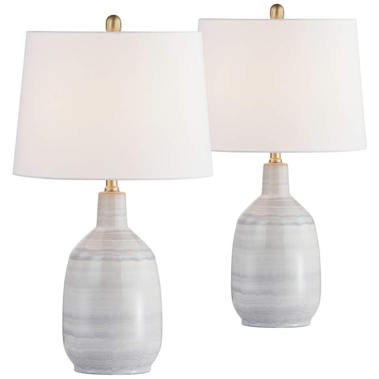 Image 2 Forty West Remington Blue Gray Ceramic Table Lamps Set of 2