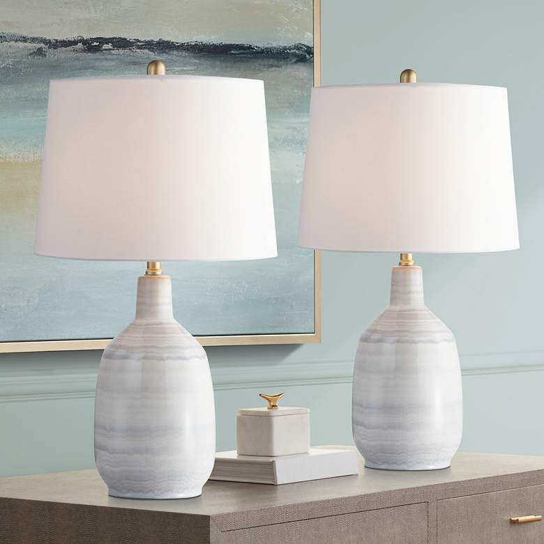 Image 1 Forty West Remington Blue Gray Ceramic Table Lamps Set of 2
