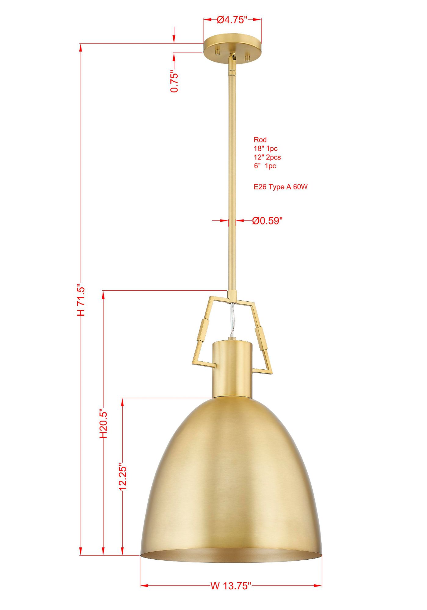 Image 3 Forty West Ricardo 13.75x20.5" Metal Pendant more views