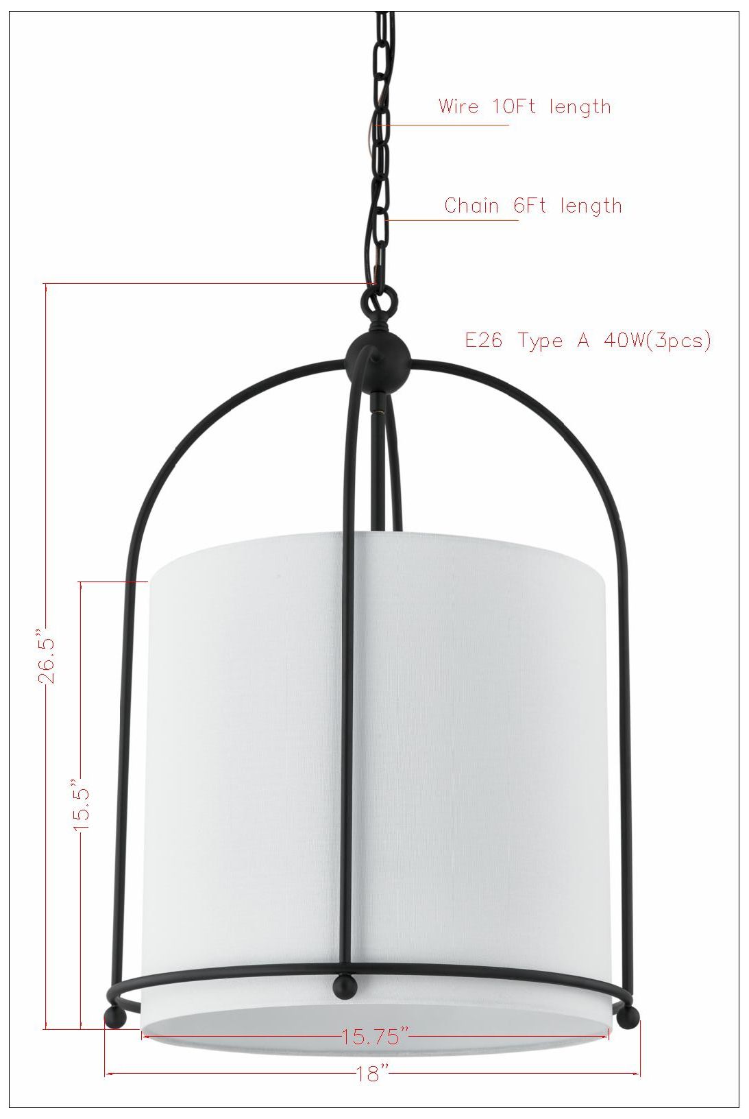 Image 3 Forty West Riggins 18x26.5" Metal Pendant with Fabric Shade more views