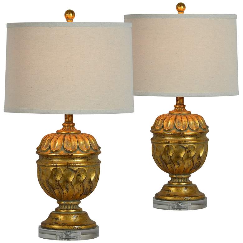 Image 1 Forty West Roland Distressed Gold Urn Table Lamps Set of 2
