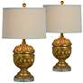 1_Forty West Roland Distressed Gold Urn Table Lamps Set of 2