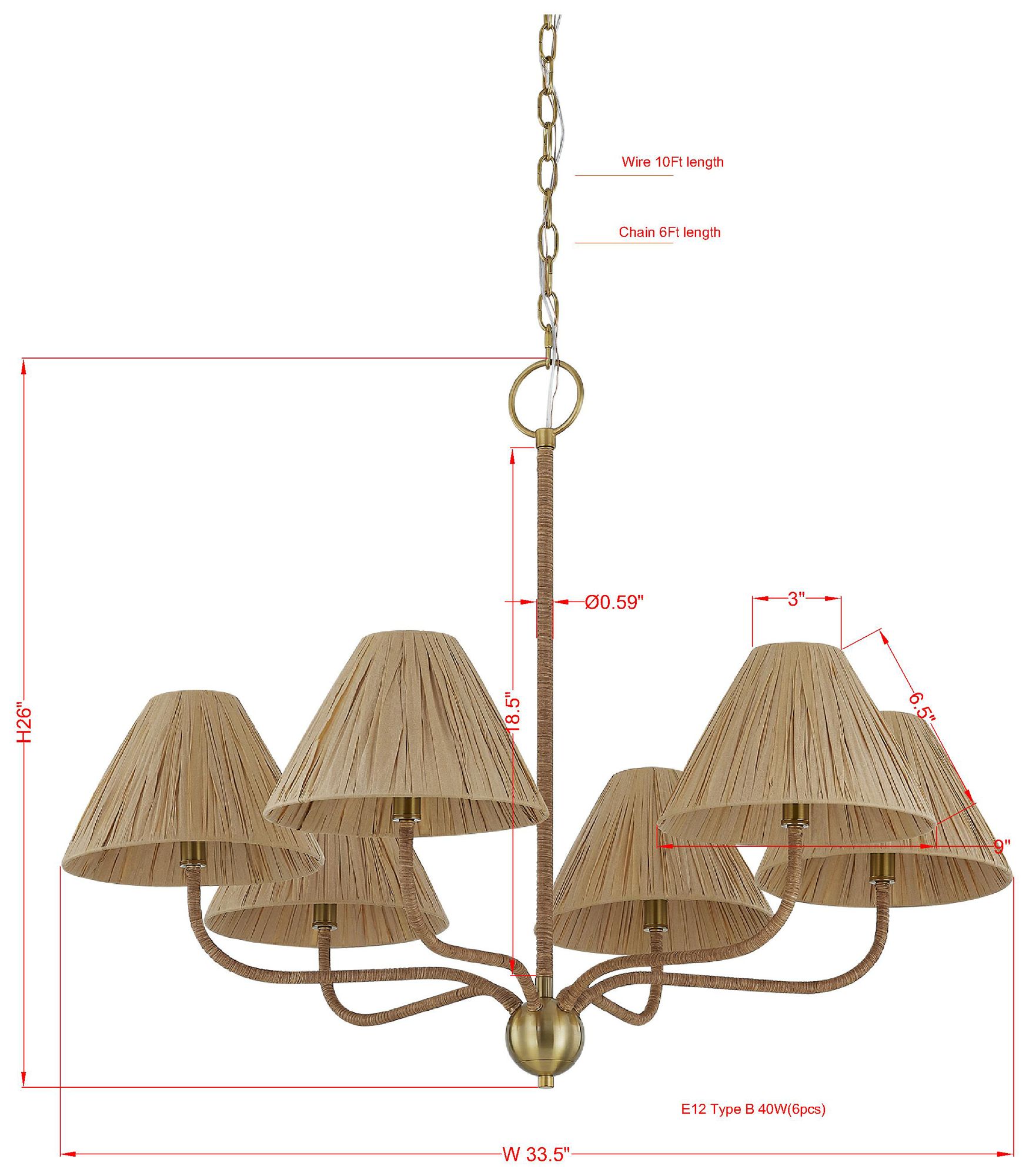 Image 3 Forty West Rosalie 33.5x26" Metal and Rattan Chandelier more views