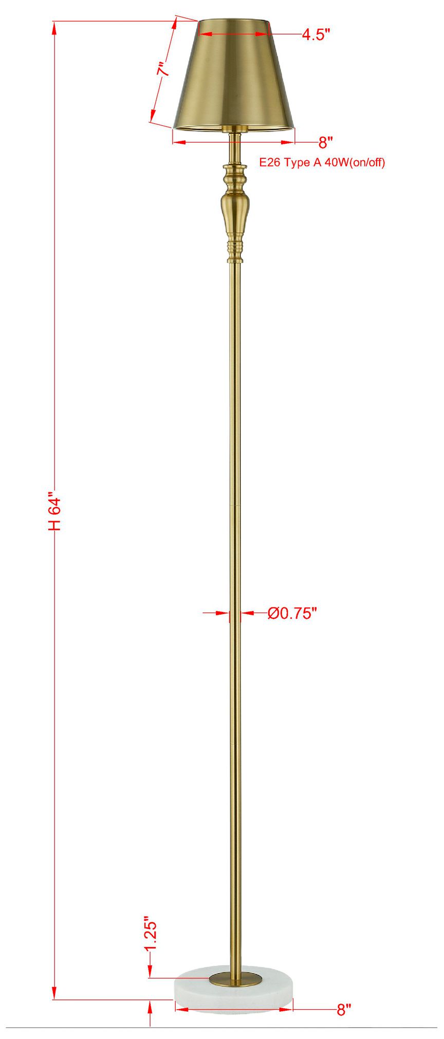 Image 3 Forty West Salem 63.75" Metal + Marble Floor Lamp more views