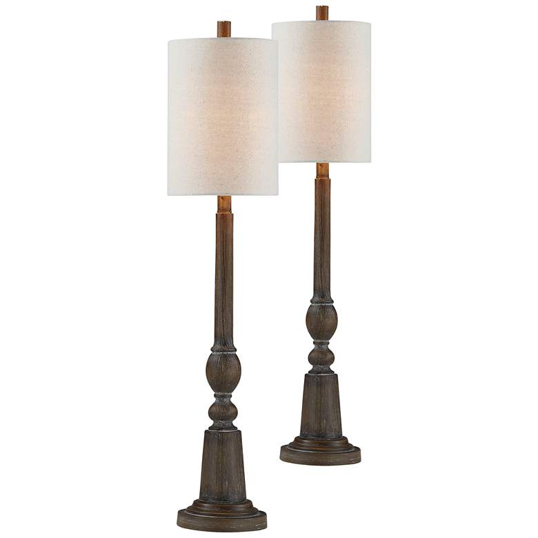 Image 1 Forty West Soloman 36" Brown Faux Wood Buffet Table Lamps Set of 2