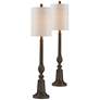 1_Forty West Soloman 36" Brown Faux Wood Buffet Table Lamps Set of 2