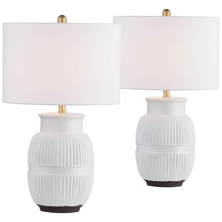 Image 2 Forty West Sorren 26" White Ribbed Ceramic Table Lamps Set of 2
