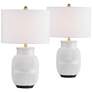 2_Forty West Sorren 26" White Ribbed Ceramic Table Lamps Set of 2