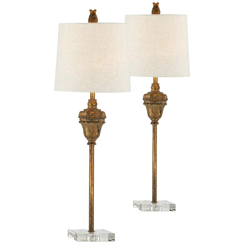 Image 1 Forty West Stephanie 31 inch High Old World Gold Buffet Lamps Set of 2