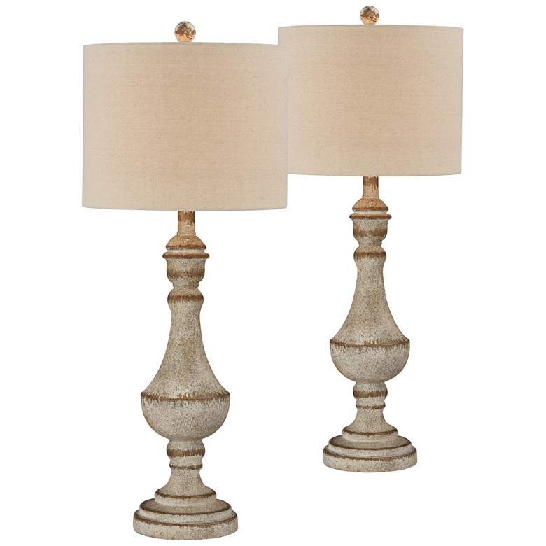 Image 1 Forty West Stevie Distressed Gray Brown Table Lamps Set of 2