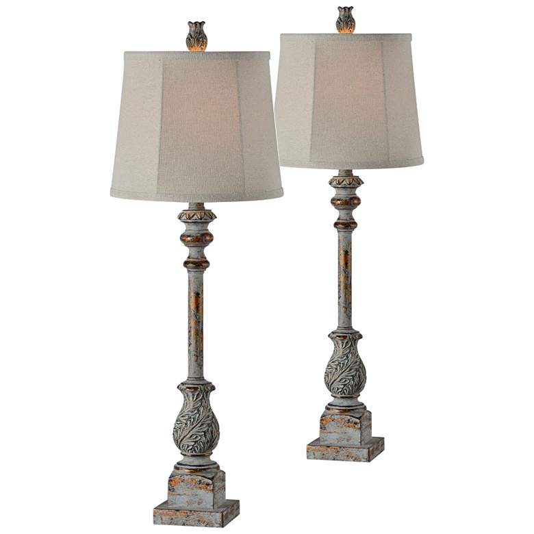 Image 1 Forty West Tilly 32 inch High Blue And Gold Buffet Table Lamps Set of 2