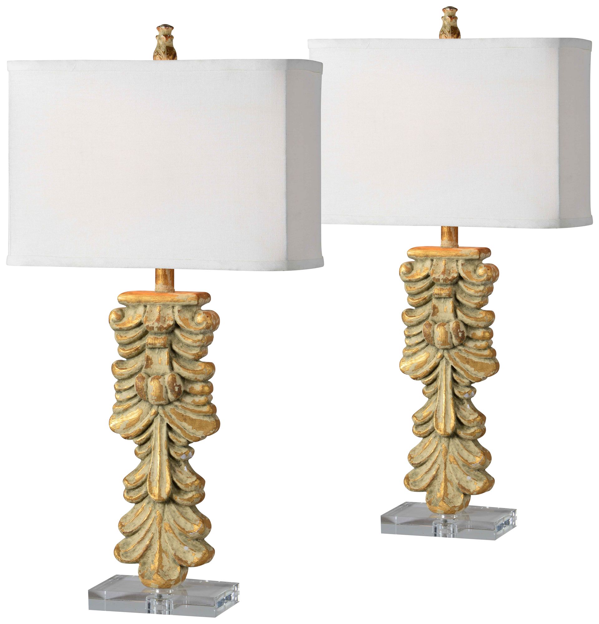 Forty West Vaughn Fleur de Lis Distressed Gold Table Lamps Set of 2