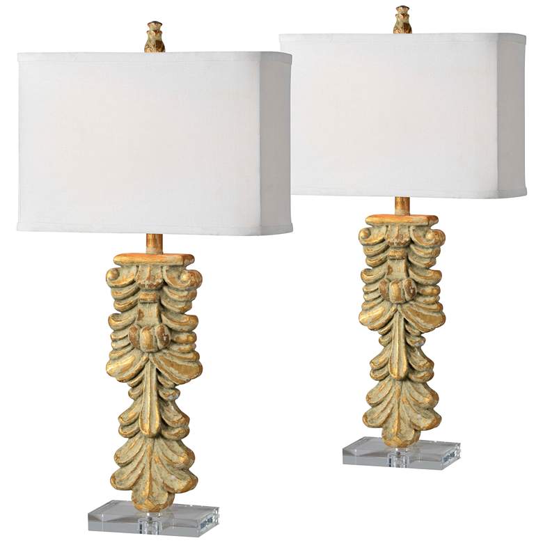 Image 1 Forty West Vaughn Fleur de Lis Distressed Gold Table Lamps Set of 2