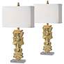 Forty West Vaughn Fleur de Lis Distressed Gold Table Lamps Set of 2