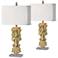 Forty West Vaughn Fleur de Lis Distressed Gold Table Lamps Set of 2