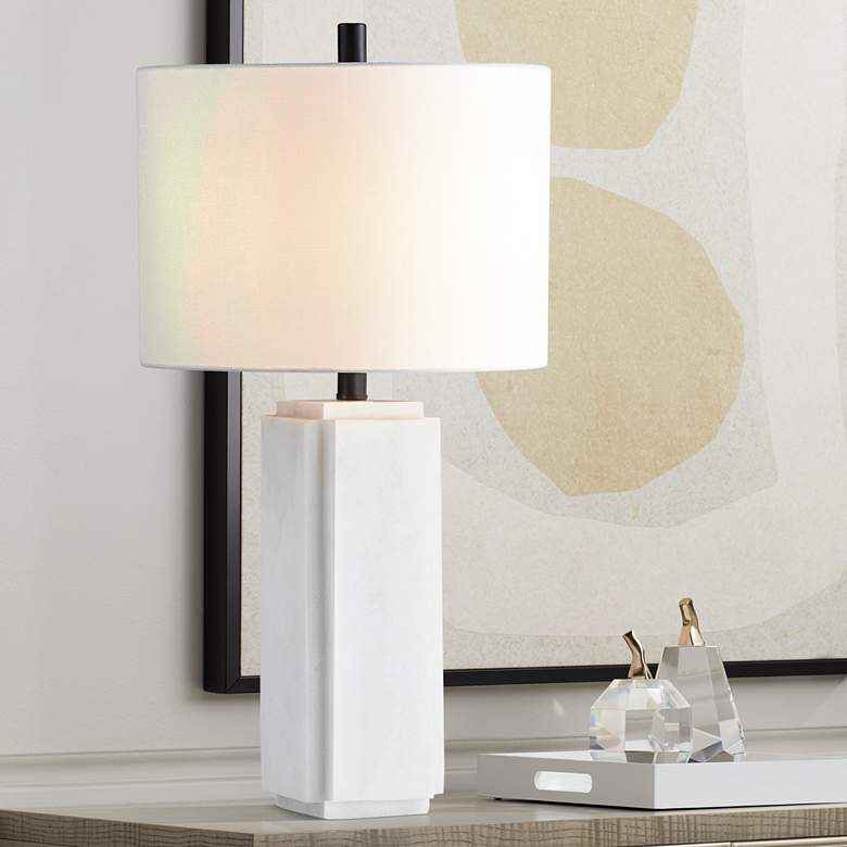 Image 1 Forty West Watson White Ceramic Column Table Lamp