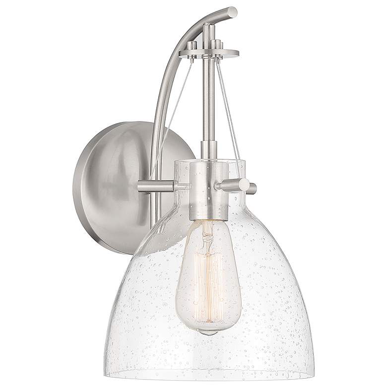 Image 1 Foster 14" High Satin Nickel Wall Sconce with Seeded Glass