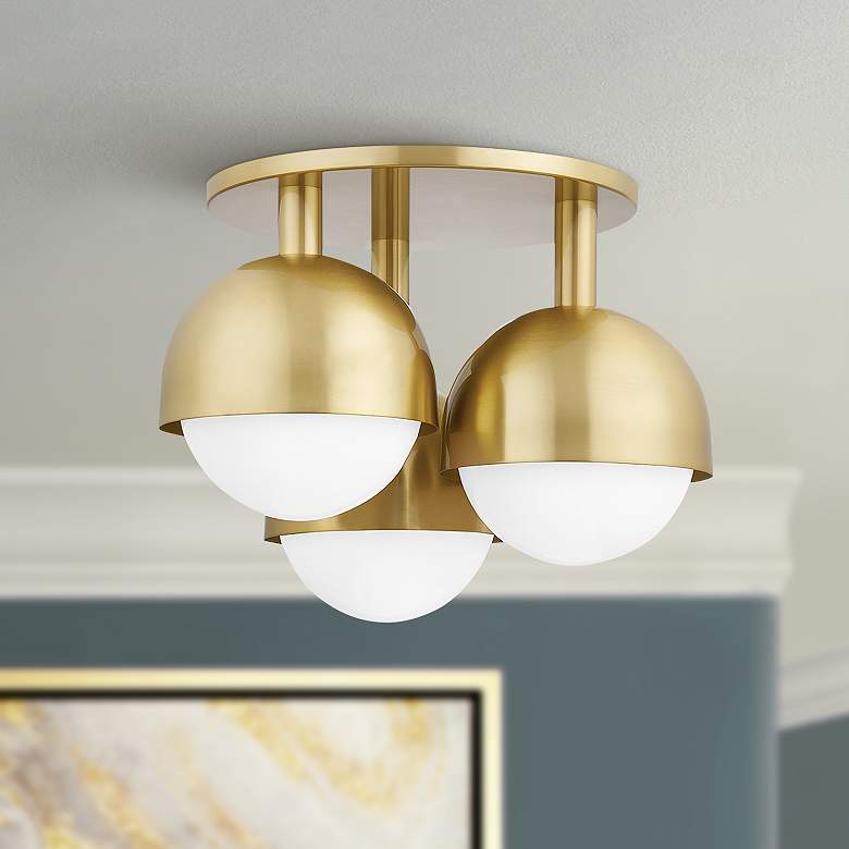 Image 1 Foster 18 3/4 inch Wide Aged Brass 3-Light Ceiling Light